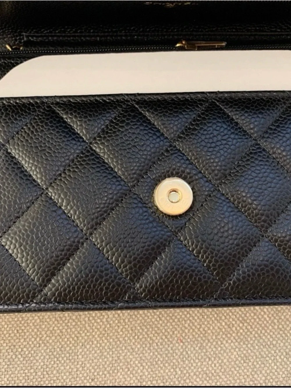 Chanel WOC Quilted Caviar Leather Wallet Clutch in Black with Gold CC